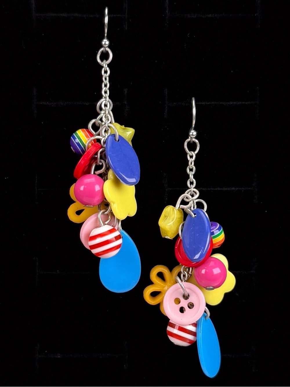 Silvertone spring summer, Colorful Charm pierced Earrings